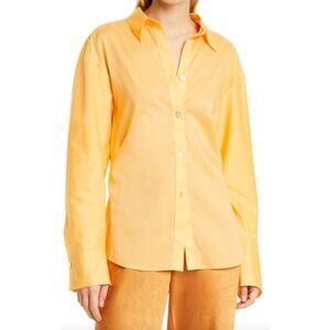 Vince 100% Cotton Tangelo Orange Voile Button Front Long Sleeve Shirt • Size XS
